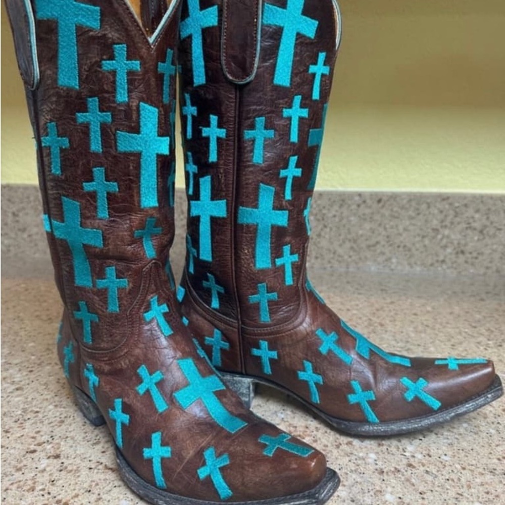 Ring Brown and Teal Cross Boots